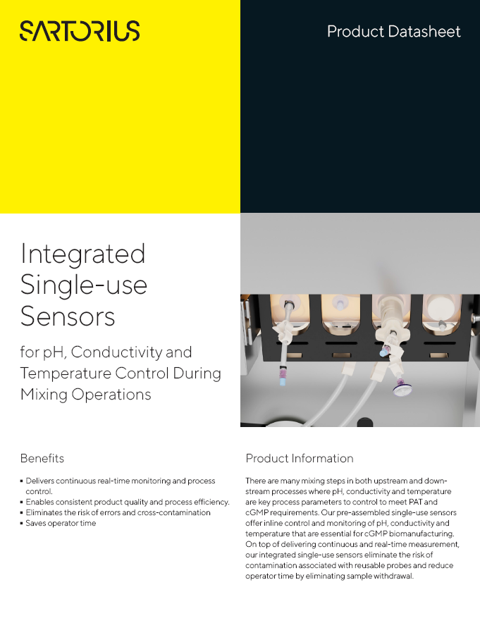 Integrirani jednokratni senzori za pH, vodljivost i kontrolu temperature tijekom operacija miješanja - Sartorius Croatia